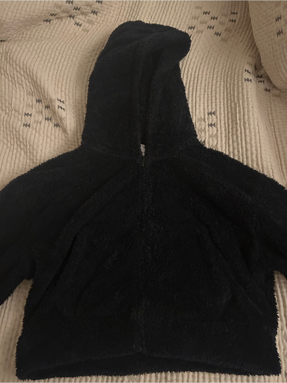 Inaka Power Black Plush cropped Hooded Zip Jacket